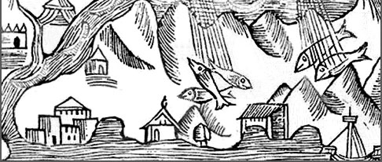 A 16th-century engraving of fish rain by Olaus Magnus