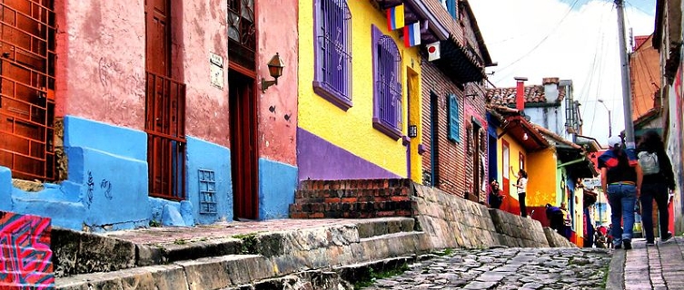 A cobbled street in the historic centre of Bogotá