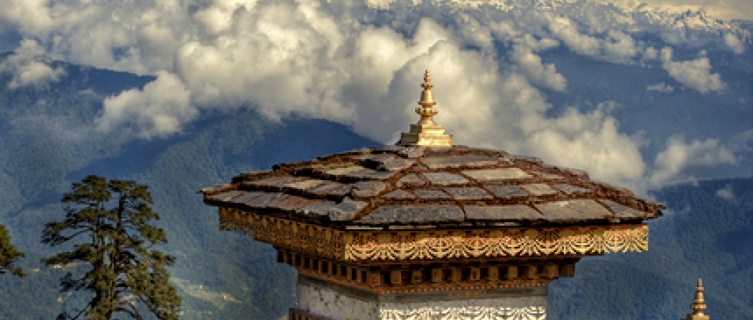 Bhutan’s Dochula Pass deep in the snow capped Himalayas