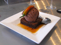 Chocolate brownie with chilli and chocolate ice cream