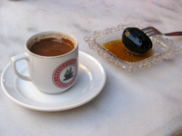 Black walnuts in syrup with Cypriot coffee