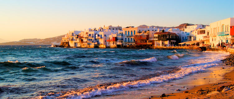 Sunset on the shore of Mykonos, Greece