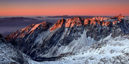 The sunrise breaks over the High Tatras