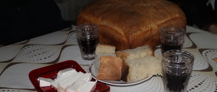 Vanya provides homemade bread, cheese and wine