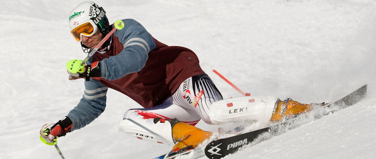 Downhill skiier Manfred Pranger in training at Lech