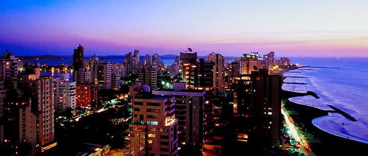 Cityscape of Cartagena Columbia at dusk