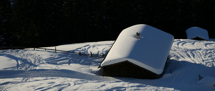 Hut on slope at Jakob's Horn in Davos