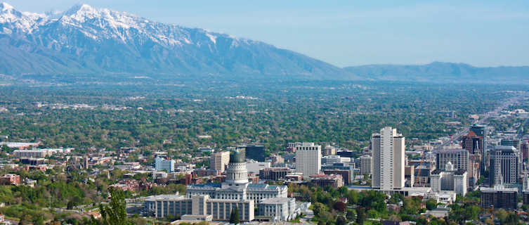 Salt Lake City surrounded by mountains