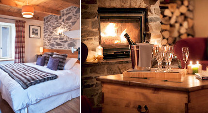 Relax in front of Chalet de la Lune's inviting fireplace 